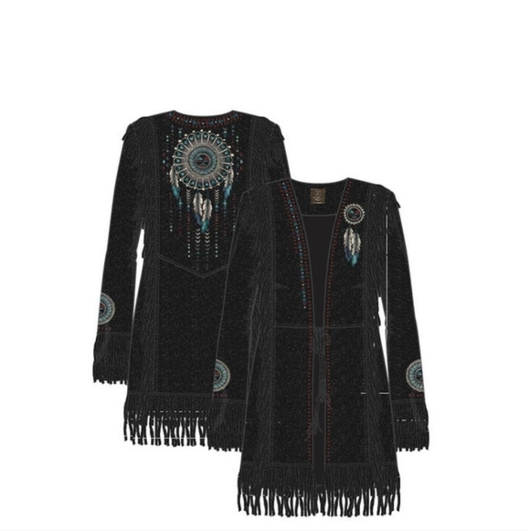 Double D Ranch Black Leather Jacket with Blue Stone and Embroidery Zuni Dreams - Picture 2 of 14